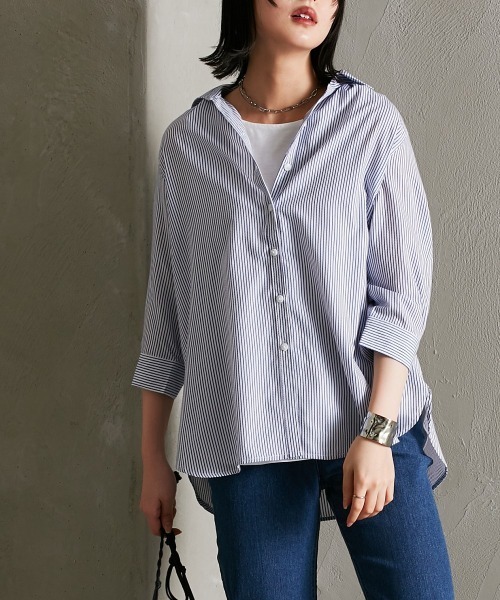 Soiunique（スワユニーク）の「カルゼ風やわらかストライプシャツ ［Soiunique］（シャツ/ブラウス・レディース・ホワイト×ブルー/ホワイト×ブラック/ホワイト×ネイビー・M/L/LL）」の8枚目の写真