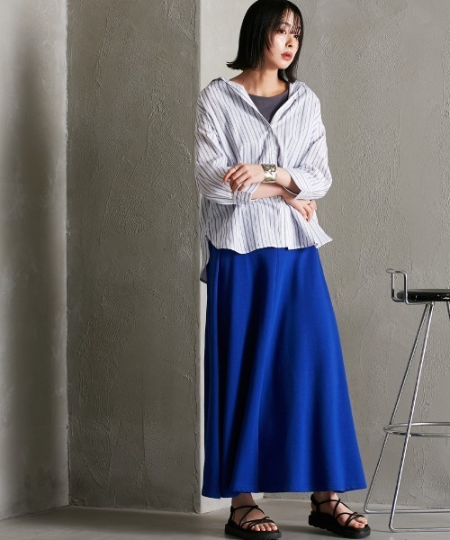 Soiunique（スワユニーク）の「カルゼ風やわらかストライプシャツ ［Soiunique］（シャツ/ブラウス・レディース・ホワイト×ブルー/ホワイト×ブラック/ホワイト×ネイビー・M/L/LL）」の9枚目の写真