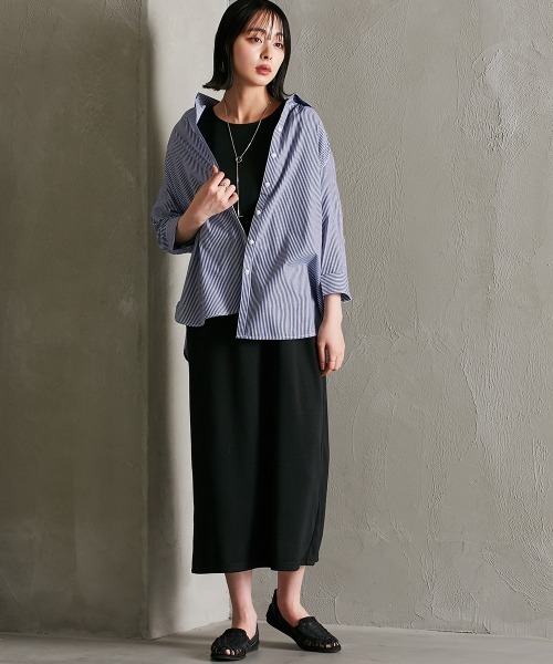 Soiunique（スワユニーク）の「カルゼ風やわらかストライプシャツ ［Soiunique］（シャツ/ブラウス・レディース・ホワイト×ブルー/ホワイト×ブラック/ホワイト×ネイビー・M/L/LL）」の14枚目の写真