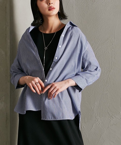 Soiunique（スワユニーク）の「カルゼ風やわらかストライプシャツ ［Soiunique］（シャツ/ブラウス・レディース・ホワイト×ブルー/ホワイト×ブラック/ホワイト×ネイビー・M/L/LL）」の18枚目の写真