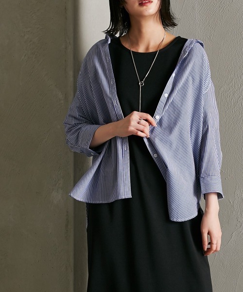 Soiunique（スワユニーク）の「カルゼ風やわらかストライプシャツ ［Soiunique］（シャツ/ブラウス・レディース・ホワイト×ブルー/ホワイト×ブラック/ホワイト×ネイビー・M/L/LL）」の16枚目の写真