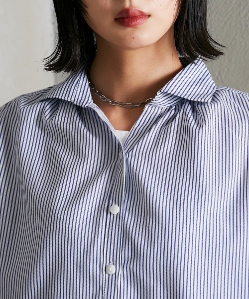 Soiunique（スワユニーク）の「カルゼ風やわらかストライプシャツ ［Soiunique］（シャツ/ブラウス・レディース・ホワイト×ブルー/ホワイト×ブラック/ホワイト×ネイビー・M/L/LL）」の19枚目の写真
