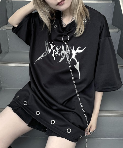【MAROCORE SELECT】チェーン付きメタルロゴ トライバルプリント ビッグシルエットTシャツ 24SS【ILL'S 】（Tシャツ/カットソー）｜MAROCORE（マロコア）