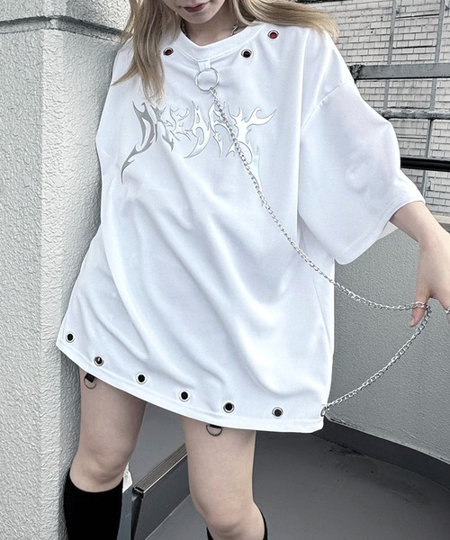 【MAROCORE SELECT】チェーン付きメタルロゴ トライバルプリント ビッグシルエットTシャツ 24SS【ILL'S 】（Tシャツ/カットソー）｜MAROCORE（マロコア）