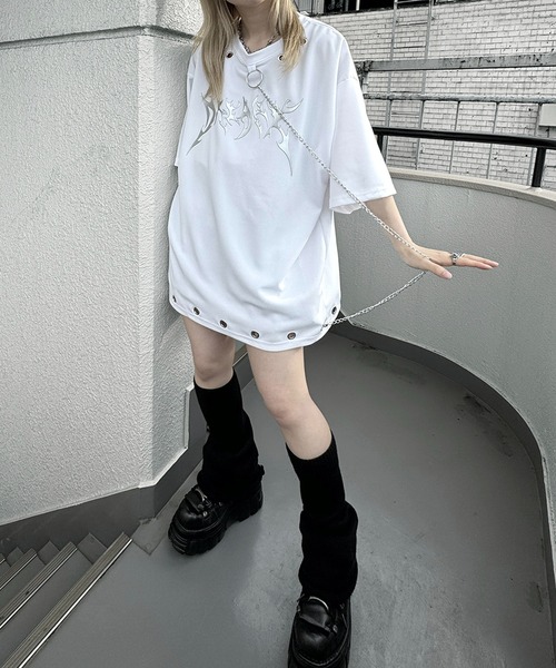 【MAROCORE SELECT】チェーン付きメタルロゴ トライバルプリント ビッグシルエットTシャツ 24SS【ILL'S 】（Tシャツ/カットソー）｜MAROCORE（マロコア）