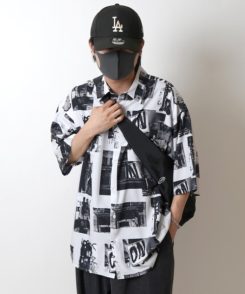 ILL'S（イルズ）の「25SS オーバーサイズ 総柄プリントビッグシルエットシャツ【ILL'S 】（シャツ/ブラウス・メンズ・ホワイト/ブラック/ブラック系その他/ホワイト系その他・M/L）」の22枚目の写真