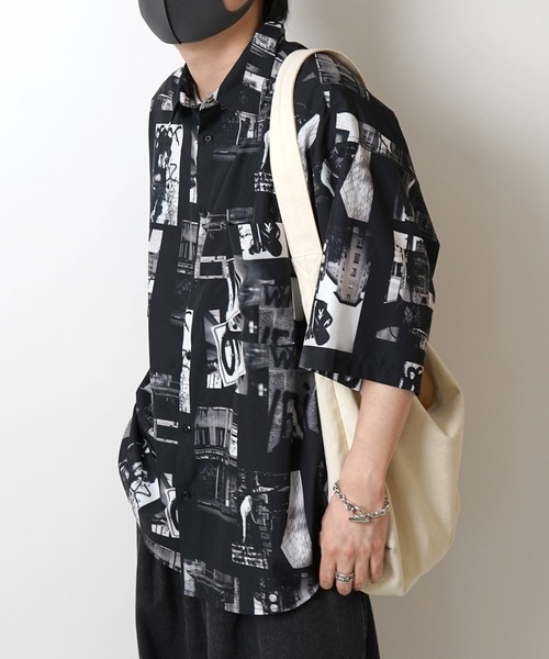 ILL'S（イルズ）の「25SS オーバーサイズ 総柄プリントビッグシルエットシャツ【ILL'S 】（シャツ/ブラウス・メンズ・ホワイト/ブラック/ブラック系その他/ホワイト系その他・M/L）」の11枚目の写真