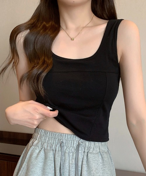 Chaco closet（チャコ クローゼット）の「切替デザインカップインタンクトップ（タンクトップ・レディース・ブラック/ブラウン/ホワイト/グリーン・FREE）」の5枚目の写真