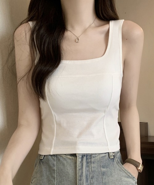 Chaco closet（チャコ クローゼット）の「切替デザインカップインタンクトップ（タンクトップ・レディース・ブラック/ブラウン/ホワイト/グリーン・FREE）」の16枚目の写真