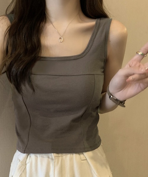 Chaco closet（チャコ クローゼット）の「切替デザインカップインタンクトップ（タンクトップ・レディース・ブラック/ブラウン/ホワイト/グリーン・FREE）」の13枚目の写真