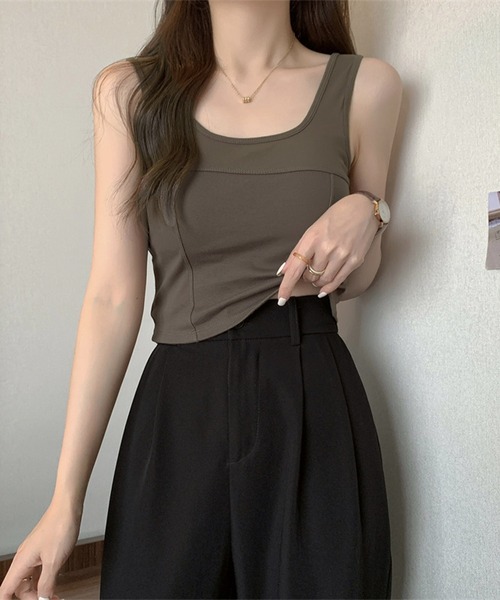 Chaco closet（チャコ クローゼット）の「切替デザインカップインタンクトップ（タンクトップ・レディース・ブラック/ブラウン/ホワイト/グリーン・FREE）」の18枚目の写真