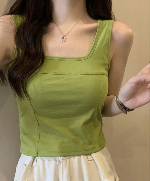 Chaco closet（チャコ クローゼット）の「切替デザインカップインタンクトップ（タンクトップ・レディース・ブラック/ブラウン/ホワイト/グリーン・FREE）」の10枚目の写真