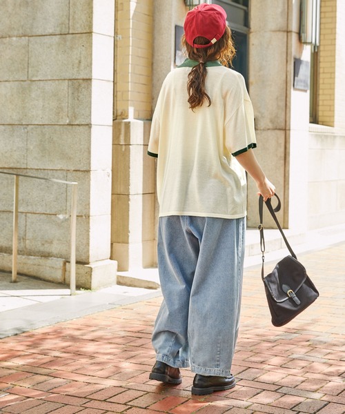 MONO-MART LADY'S（モノマートレディース）の「ポケット付き配色オーバーニットポロシャツ（ポロシャツ・レディース・アイボリー/オレンジ/ブラック系/ネイビー・FREE）」の22枚目の写真