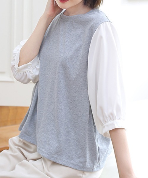 Coo+i(クーイ)の「異素材ドッキングカットソー(Tシャツ/カットソー・レディース・ブラック/グレー・FREE)」の5枚目の写真