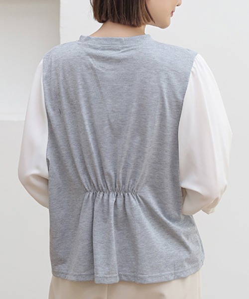 Coo+i(クーイ)の「異素材ドッキングカットソー(Tシャツ/カットソー・レディース・ブラック/グレー・FREE)」の6枚目の写真