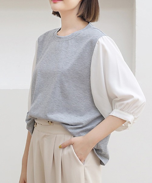 Coo+i(クーイ)の「異素材ドッキングカットソー(Tシャツ/カットソー・レディース・ブラック/グレー・FREE)」の12枚目の写真