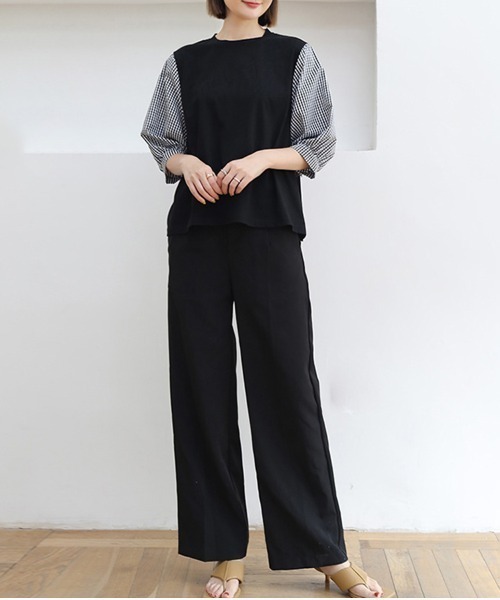 Coo+i(クーイ)の「異素材ドッキングカットソー(Tシャツ/カットソー・レディース・ブラック/グレー・FREE)」の14枚目の写真