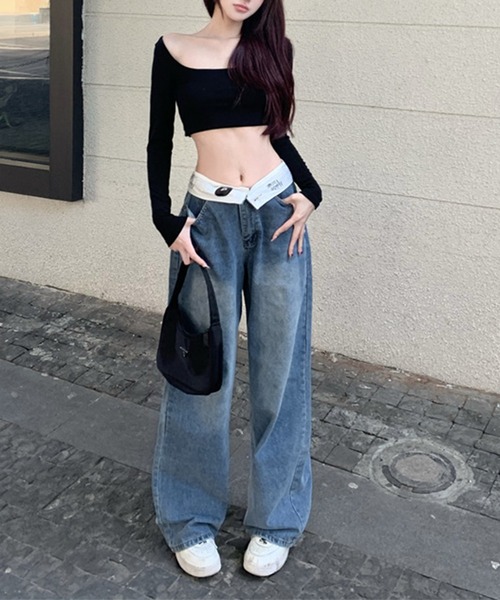 Jasmine Grandiflorum（ジャスミングランディフローラム）の「【Jasmine】2WAYワイドデニムパンツ（デニムパンツ・レディース・ブルー・MEDIUM/X-LARGE/SMALL/LARGE）」の3枚目の写真