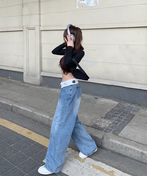 Jasmine Grandiflorum（ジャスミングランディフローラム）の「【Jasmine】2WAYワイドデニムパンツ（デニムパンツ・レディース・ブルー・MEDIUM/X-LARGE/SMALL/LARGE）」の13枚目の写真