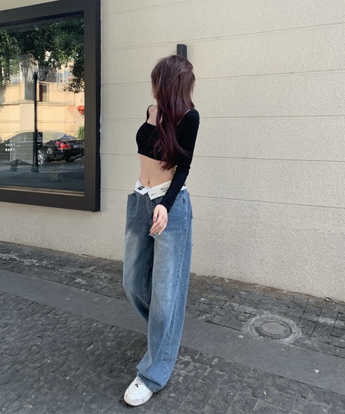 Jasmine Grandiflorum（ジャスミングランディフローラム）の「【Jasmine】2WAYワイドデニムパンツ（デニムパンツ・レディース・ブルー・MEDIUM/X-LARGE/SMALL/LARGE）」の4枚目の写真