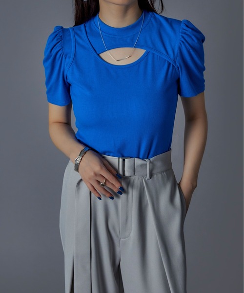 Ellno de Mavie（エルノデメヴィ）の「カットアウトカットソー（Tシャツ/カットソー・レディース・ブラック/ブルー・MEDIUM）」の8枚目の写真