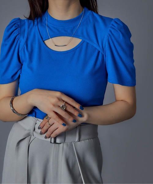 Ellno de Mavie（エルノデメヴィ）の「カットアウトカットソー（Tシャツ/カットソー・レディース・ブラック/ブルー・MEDIUM）」の9枚目の写真