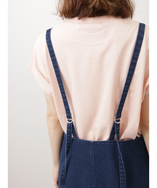 Lugnoncure（ルノンキュール）の「デニムサロペットスカート（ワンピース・レディース・ブルー/オフホワイト/ネイビー・ﾌﾘ-）」の16枚目の写真