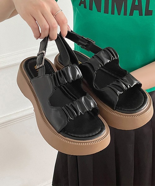 【セール】厚底ギャザーダブルベルトサンダル（サンダル）｜Dita Muaj.（ディータムアージュ）