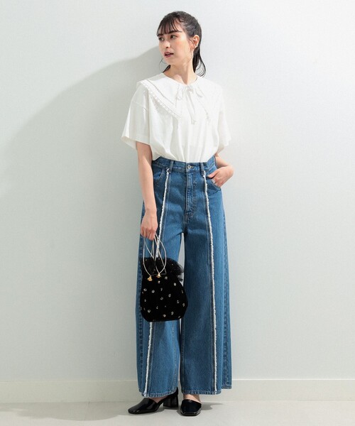 Ray BEAMS（レイビームス）の「Ray BEAMS / レース ツケエリ ハーフスリーブ Tシャツ（Tシャツ/カットソー・レディース・ホワイト/ブラック・ONE SIZE）」の3枚目の写真