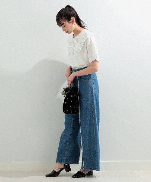 Ray BEAMS（レイビームス）の「Ray BEAMS / レース ツケエリ ハーフスリーブ Tシャツ（Tシャツ/カットソー・レディース・ホワイト/ブラック・ONE SIZE）」の4枚目の写真