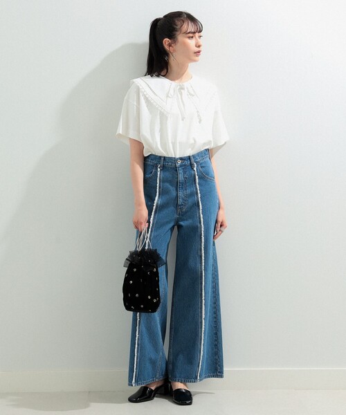 Ray BEAMS（レイビームス）の「Ray BEAMS / レース ツケエリ ハーフスリーブ Tシャツ（Tシャツ/カットソー・レディース・ホワイト/ブラック・ONE SIZE）」の5枚目の写真