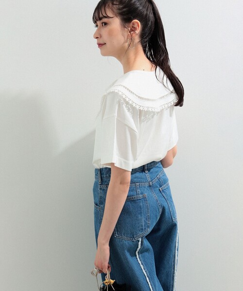 Ray BEAMS（レイビームス）の「Ray BEAMS / レース ツケエリ ハーフスリーブ Tシャツ（Tシャツ/カットソー・レディース・ホワイト/ブラック・ONE SIZE）」の9枚目の写真