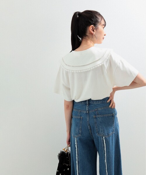 Ray BEAMS（レイビームス）の「Ray BEAMS / レース ツケエリ ハーフスリーブ Tシャツ（Tシャツ/カットソー・レディース・ホワイト/ブラック・ONE SIZE）」の10枚目の写真