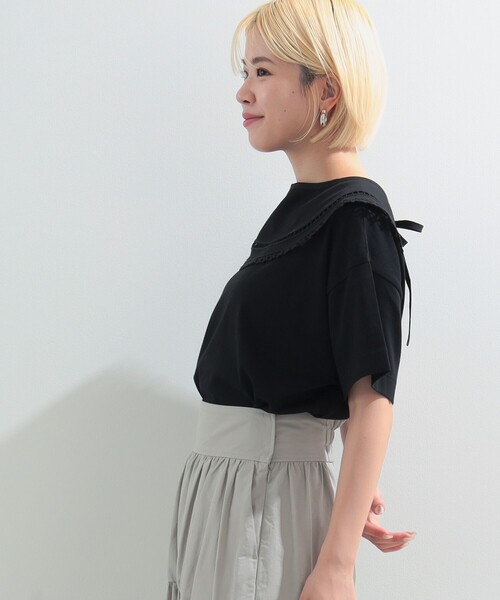 Ray BEAMS（レイビームス）の「Ray BEAMS / レース ツケエリ ハーフスリーブ Tシャツ（Tシャツ/カットソー・レディース・ホワイト/ブラック・ONE SIZE）」の16枚目の写真