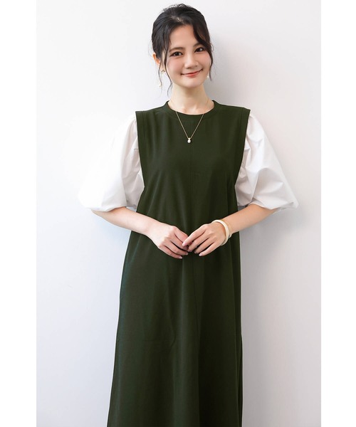 【ミランカ】異素材ドッキングワンピース/試着のみ美品/半袖/ロングワンピース セール】ワンピース レディース ロングワンピース ロング丈 袖