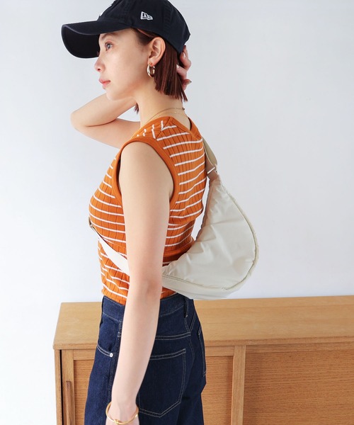 andme（アンドミー）の「コットンフライスボーダーワイドリブノースリーブ（Tシャツ/カットソー・レディース・ライトグリーン/ネイビー/オレンジ/ブラック/オフホワイト・M/L）」の7枚目の写真