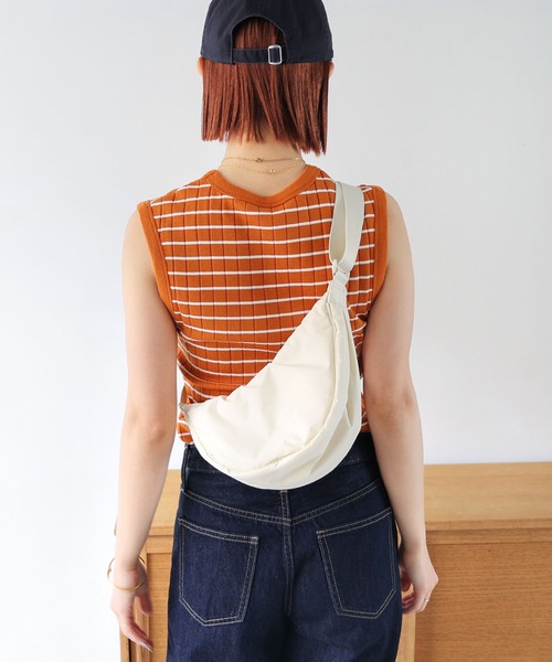 andme（アンドミー）の「コットンフライスボーダーワイドリブノースリーブ（Tシャツ/カットソー・レディース・ライトグリーン/ネイビー/オレンジ/ブラック/オフホワイト・M/L）」の8枚目の写真
