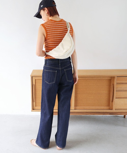 andme（アンドミー）の「コットンフライスボーダーワイドリブノースリーブ（Tシャツ/カットソー・レディース・ライトグリーン/ネイビー/オレンジ/ブラック/オフホワイト・M/L）」の9枚目の写真