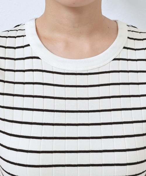 andme（アンドミー）の「コットンフライスボーダーワイドリブノースリーブ（Tシャツ/カットソー・レディース・ライトグリーン/ネイビー/オレンジ/ブラック/オフホワイト・M/L）」の16枚目の写真