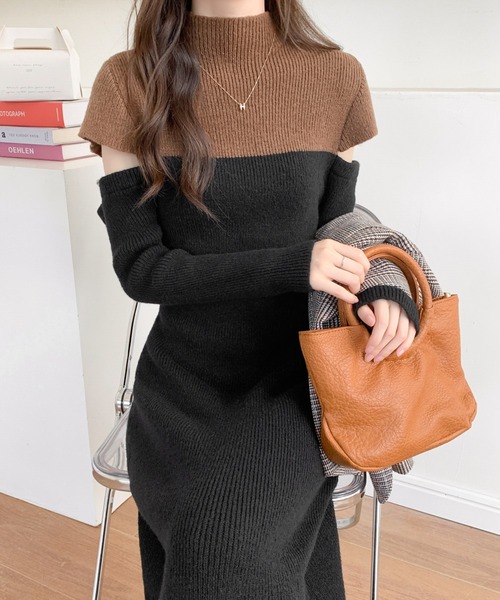 ABITOKYO(アビトーキョー)の「カットアウトバイカラーニットワンピース(ワンピース・レディース・ブラック/グレー/ブラウン・FREE)」の16枚目の写真