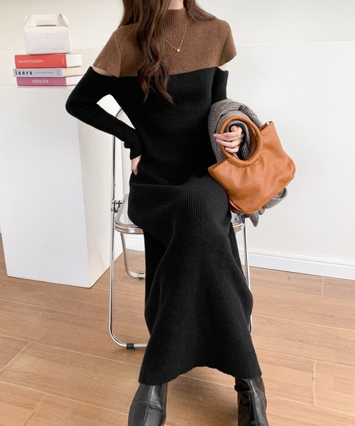 ABITOKYO(アビトーキョー)の「カットアウトバイカラーニットワンピース(ワンピース・レディース・ブラック/グレー/ブラウン・FREE)」の10枚目の写真