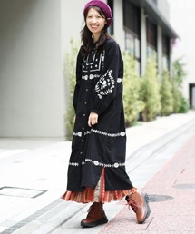 チチカカ | メヒコフロルコーデュロイ刺繍ワンピース(ワンピース)