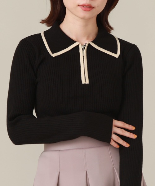 archives(アルシーヴ)の「ハーフZIP配色リブニット(ニット/セーター・レディース・ブルー/アイボリー/ブラック・MEDIUM)」の2枚目の写真