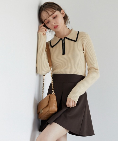 archives(アルシーヴ)の「ハーフZIP配色リブニット(ニット/セーター・レディース・ブルー/アイボリー/ブラック・MEDIUM)」の4枚目の写真