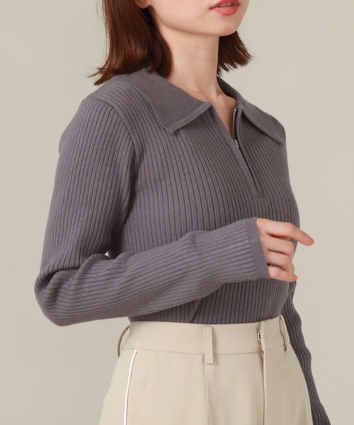 archives(アルシーヴ)の「ハーフZIP配色リブニット(ニット/セーター・レディース・ブルー/アイボリー/ブラック・MEDIUM)」の16枚目の写真