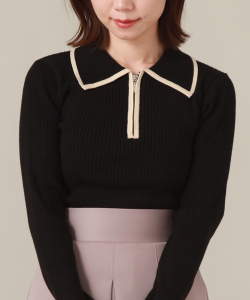 archives(アルシーヴ)の「ハーフZIP配色リブニット(ニット/セーター・レディース・ブルー/アイボリー/ブラック・MEDIUM)」の11枚目の写真