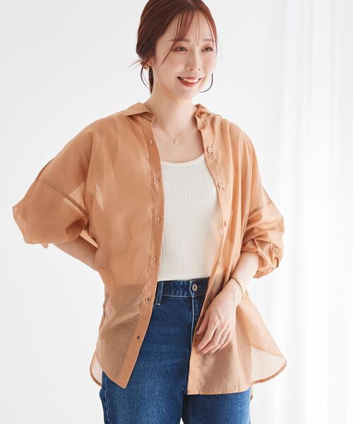 le.coeur blanc（ルクールブラン）の「シアーオーバーレギュラーカラーシャツ（シャツ/ブラウス・レディース・モカ/ピンクベージュ/ベージュ・38）」の3枚目の写真