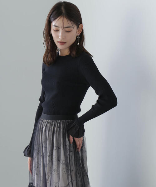 NATURAL BEAUTY BASIC(ナチュラルビューティーベーシック)の「◇オーガンジーカフスニット(ニット/セーター・レディース・オフホワイト/ブラック/グリーン/ホワイト系その他・FREE)」の5枚目の写真