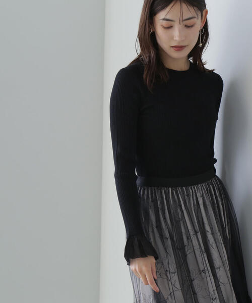 NATURAL BEAUTY BASIC(ナチュラルビューティーベーシック)の「◇オーガンジーカフスニット(ニット/セーター・レディース・オフホワイト/ブラック/グリーン/ホワイト系その他・FREE)」の9枚目の写真