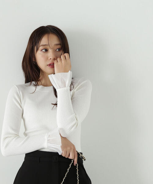 NATURAL BEAUTY BASIC(ナチュラルビューティーベーシック)の「◇オーガンジーカフスニット(ニット/セーター・レディース・オフホワイト/ブラック/グリーン/ホワイト系その他・FREE)」の13枚目の写真